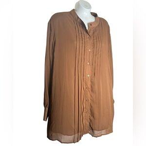 Bob Mackie Chocolate Brown Pintucked Layered Button Down